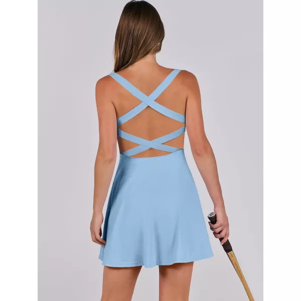 Caracilia Womens Summer Tennis Mini Dress Built-in Shorts Beach Vacation Athletic Golf Sundresses with Pockets