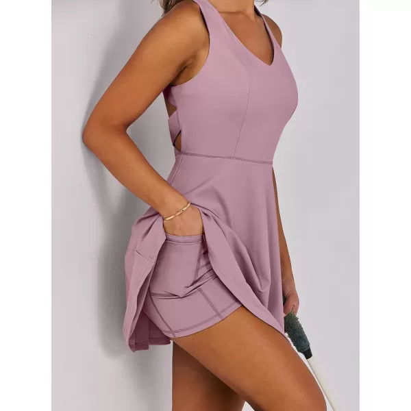 Caracilia Womens Summer Tennis Mini Dress Built-in Shorts Beach Vacation Athletic Golf Sundresses with Pockets