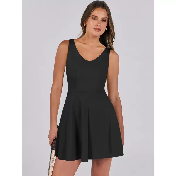 Caracilia Womens Summer Tennis Mini Dress Built-in Shorts Beach Vacation Athletic Golf Sundresses with Pockets