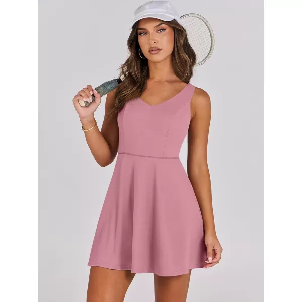 Caracilia Womens Summer Tennis Mini Dress Built-in Shorts Beach Vacation Athletic Golf Sundresses with Pockets