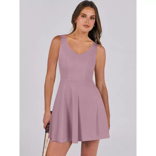 Caracilia Womens Summer Tennis Mini Dress Built-in Shorts Beach Vacation Athletic Golf Sundresses with Pockets