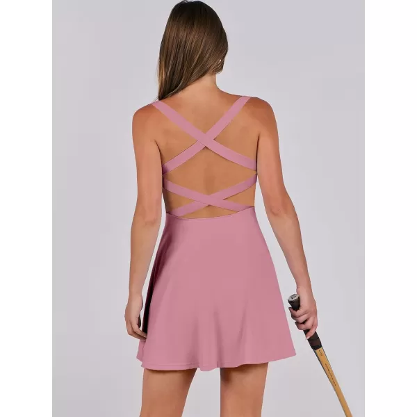 Caracilia Womens Summer Tennis Mini Dress Built-in Shorts Beach Vacation Athletic Golf Sundresses with Pockets