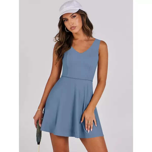 Caracilia Womens Summer Tennis Mini Dress Built-in Shorts Beach Vacation Athletic Golf Sundresses with Pockets