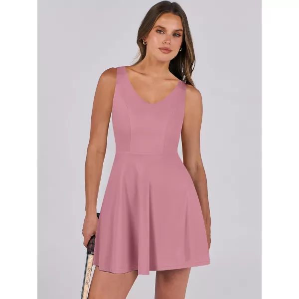 Caracilia Womens Summer Tennis Mini Dress Built-in Shorts Beach Vacation Athletic Golf Sundresses with Pockets