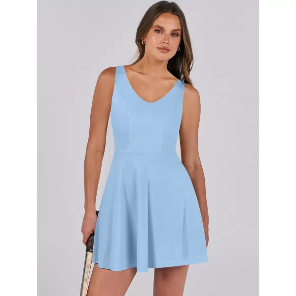 Caracilia Womens Summer Tennis Mini Dress Built-in Shorts Beach Vacation Athletic Golf Sundresses with Pockets
