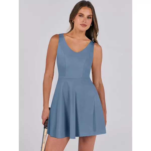 Caracilia Womens Summer Tennis Mini Dress Built-in Shorts Beach Vacation Athletic Golf Sundresses with Pockets