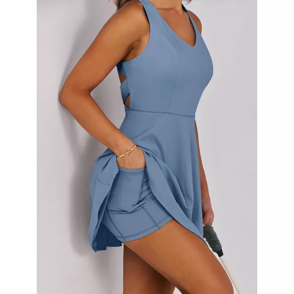 Caracilia Womens Summer Tennis Mini Dress Built-in Shorts Beach Vacation Athletic Golf Sundresses with Pockets