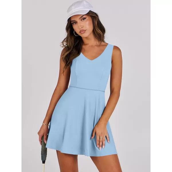 Caracilia Womens Summer Tennis Mini Dress Built-in Shorts Beach Vacation Athletic Golf Sundresses with Pockets