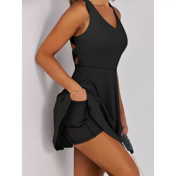 Caracilia Womens Summer Tennis Mini Dress Built-in Shorts Beach Vacation Athletic Golf Sundresses with Pockets