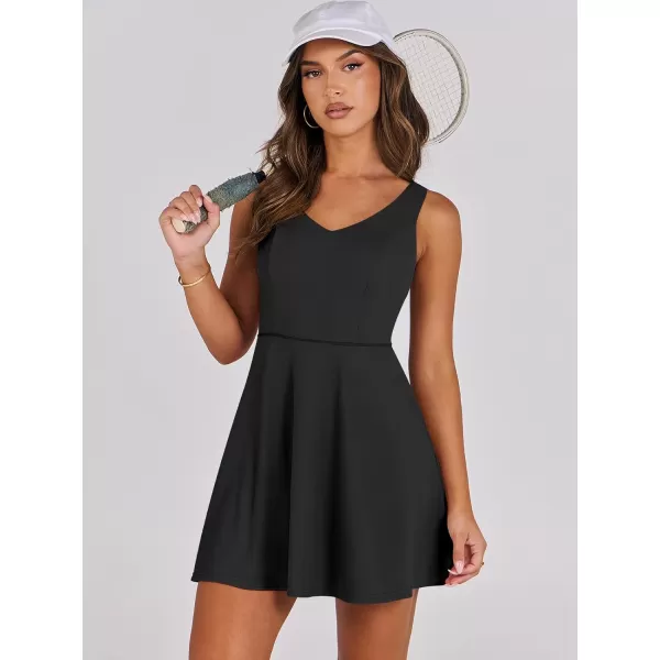 Caracilia Womens Summer Tennis Mini Dress Built-in Shorts Beach Vacation Athletic Golf Sundresses with Pockets