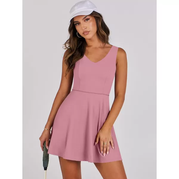 Caracilia Womens Summer Tennis Mini Dress Built-in Shorts Beach Vacation Athletic Golf Sundresses with Pockets