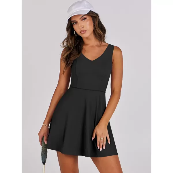 Caracilia Womens Summer Tennis Mini Dress Built-in Shorts Beach Vacation Athletic Golf Sundresses with Pockets