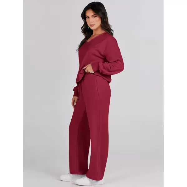 Caracilia Women's Two Piece Outfits Matching Sets Long Sleeve Pullover Tops and Wide Leg Pants Tracksuit Lounge Sets
