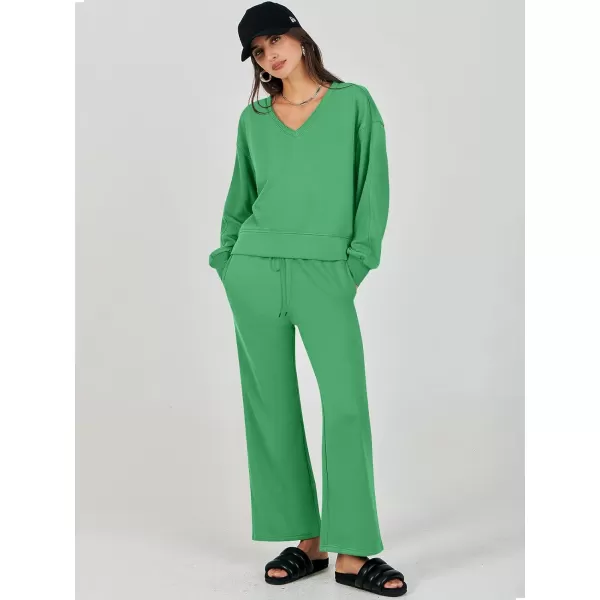 Caracilia Women's Two Piece Outfits Matching Sets Long Sleeve Pullover Tops and Wide Leg Pants Tracksuit Lounge Sets