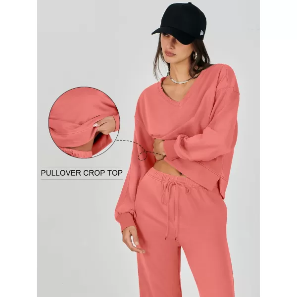 Caracilia Women's Two Piece Outfits Matching Sets Long Sleeve Pullover Tops and Wide Leg Pants Tracksuit Lounge Sets