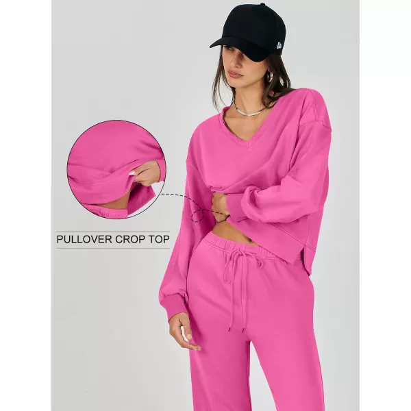 Caracilia Women's Two Piece Outfits Matching Sets Long Sleeve Pullover Tops and Wide Leg Pants Tracksuit Lounge Sets