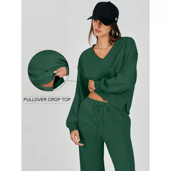 Caracilia Women's Two Piece Outfits Matching Sets Long Sleeve Pullover Tops and Wide Leg Pants Tracksuit Lounge Sets