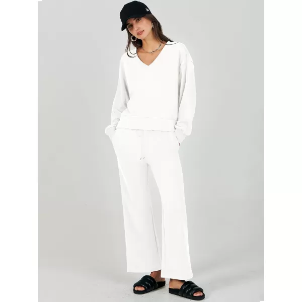 Caracilia Women's Two Piece Outfits Matching Sets Long Sleeve Pullover Tops and Wide Leg Pants Tracksuit Lounge Sets