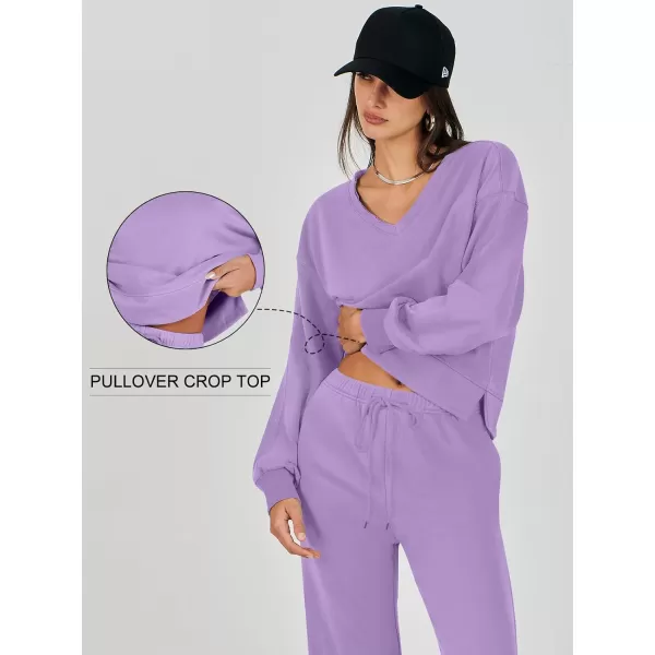 Caracilia Women's Two Piece Outfits Matching Sets Long Sleeve Pullover Tops and Wide Leg Pants Tracksuit Lounge Sets