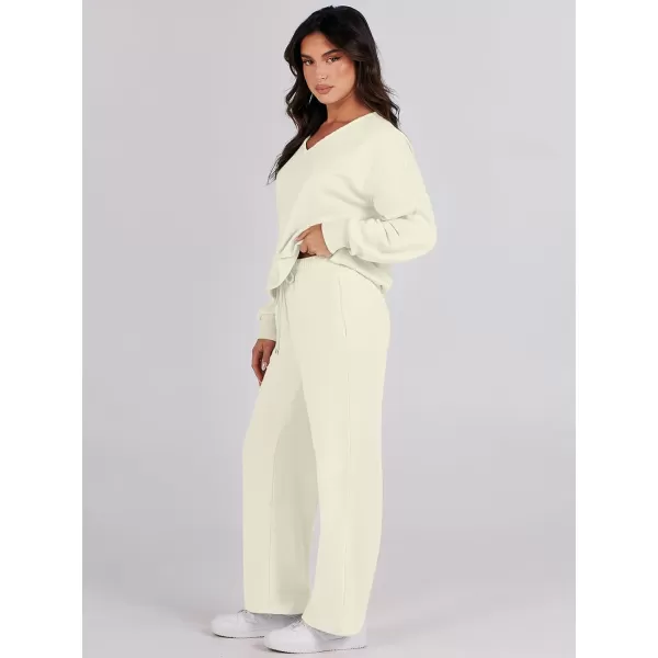 Caracilia Women's Two Piece Outfits Matching Sets Long Sleeve Pullover Tops and Wide Leg Pants Tracksuit Lounge Sets