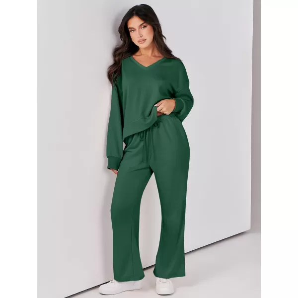 Caracilia Women's Two Piece Outfits Matching Sets Long Sleeve Pullover Tops and Wide Leg Pants Tracksuit Lounge Sets