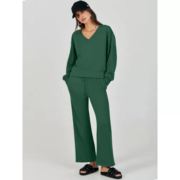 Caracilia Women's Two Piece Outfits Matching Sets Long Sleeve Pullover Tops and Wide Leg Pants Tracksuit Lounge Sets