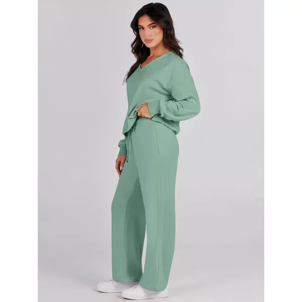 Caracilia Women's Two Piece Outfits Matching Sets Long Sleeve Pullover Tops and Wide Leg Pants Tracksuit Lounge Sets