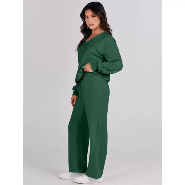 Caracilia Women's Two Piece Outfits Matching Sets Long Sleeve Pullover Tops and Wide Leg Pants Tracksuit Lounge Sets