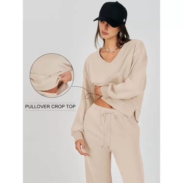 Caracilia Women's Two Piece Outfits Matching Sets Long Sleeve Pullover Tops and Wide Leg Pants Tracksuit Lounge Sets