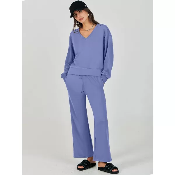 Caracilia Women's Two Piece Outfits Matching Sets Long Sleeve Pullover Tops and Wide Leg Pants Tracksuit Lounge Sets