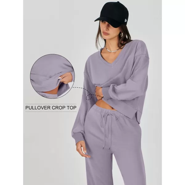 Caracilia Women's Two Piece Outfits Matching Sets Long Sleeve Pullover Tops and Wide Leg Pants Tracksuit Lounge Sets