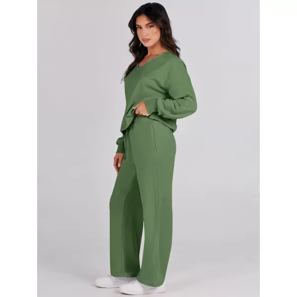 Caracilia Women's Two Piece Outfits Matching Sets Long Sleeve Pullover Tops and Wide Leg Pants Tracksuit Lounge Sets