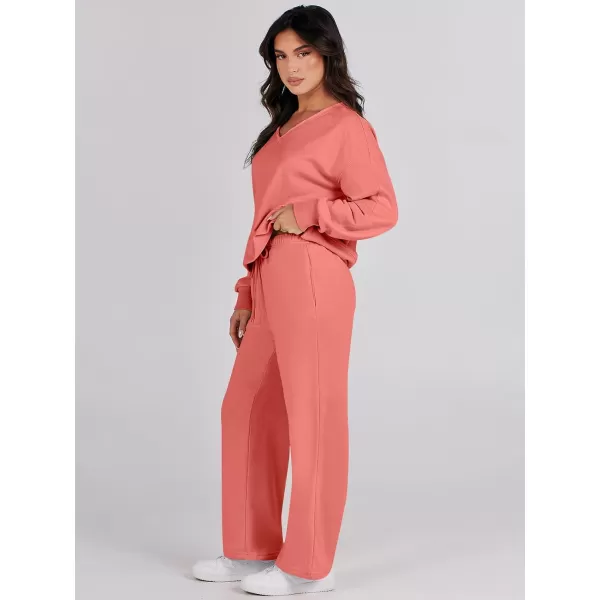 Caracilia Women's Two Piece Outfits Matching Sets Long Sleeve Pullover Tops and Wide Leg Pants Tracksuit Lounge Sets