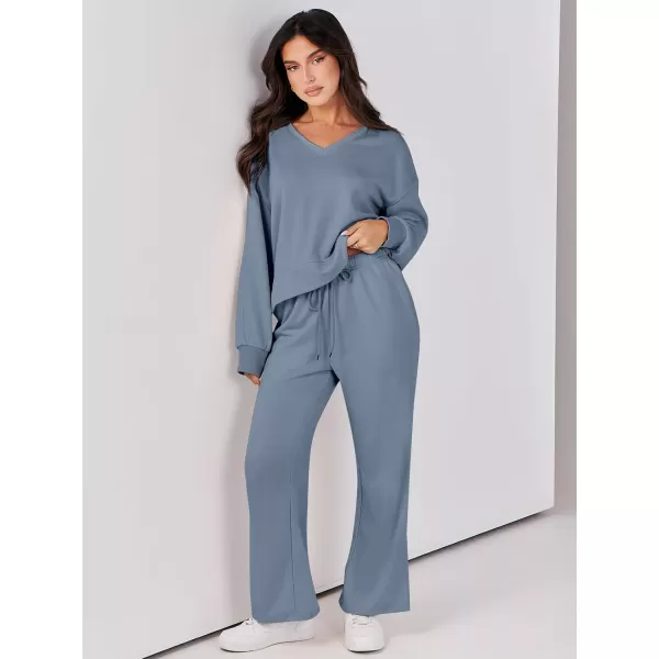 Caracilia Women's Two Piece Outfits Matching Sets Long Sleeve Pullover Tops and Wide Leg Pants Tracksuit Lounge Sets