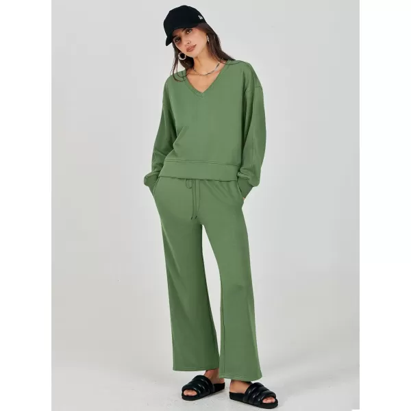 Caracilia Women's Two Piece Outfits Matching Sets Long Sleeve Pullover Tops and Wide Leg Pants Tracksuit Lounge Sets