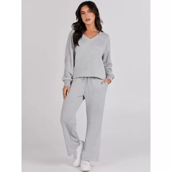 Caracilia Women's Two Piece Outfits Matching Sets Long Sleeve Pullover Tops and Wide Leg Pants Tracksuit Lounge Sets