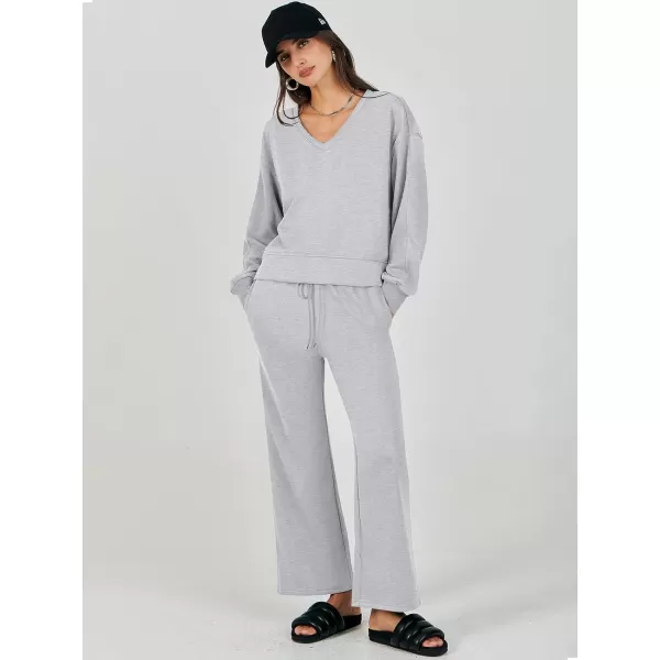 Caracilia Women's Two Piece Outfits Matching Sets Long Sleeve Pullover Tops and Wide Leg Pants Tracksuit Lounge Sets