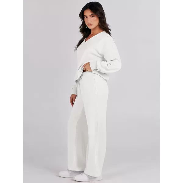 Caracilia Women's Two Piece Outfits Matching Sets Long Sleeve Pullover Tops and Wide Leg Pants Tracksuit Lounge Sets