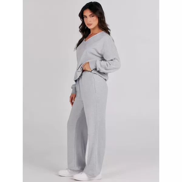 Caracilia Women's Two Piece Outfits Matching Sets Long Sleeve Pullover Tops and Wide Leg Pants Tracksuit Lounge Sets