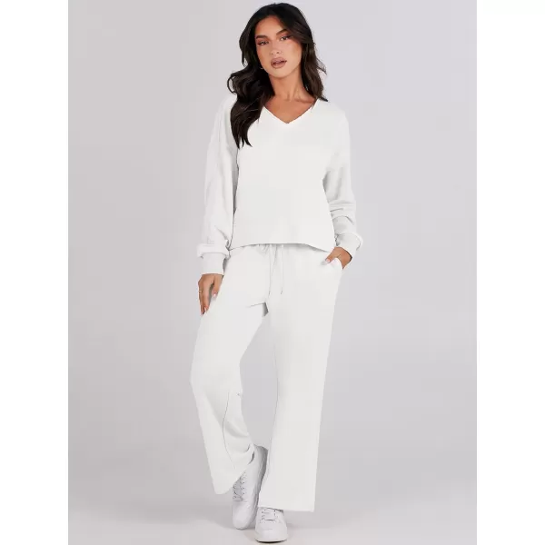 Caracilia Women's Two Piece Outfits Matching Sets Long Sleeve Pullover Tops and Wide Leg Pants Tracksuit Lounge Sets