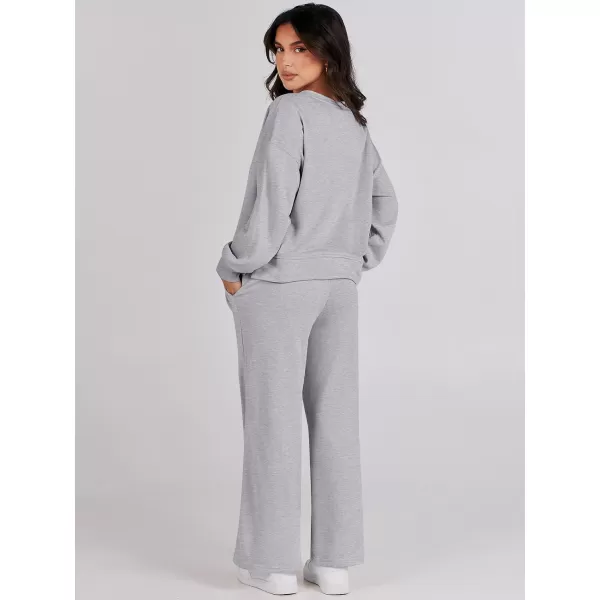 Caracilia Women's Two Piece Outfits Matching Sets Long Sleeve Pullover Tops and Wide Leg Pants Tracksuit Lounge Sets