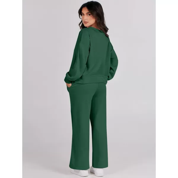 Caracilia Women's Two Piece Outfits Matching Sets Long Sleeve Pullover Tops and Wide Leg Pants Tracksuit Lounge Sets