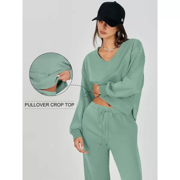 Caracilia Women's Two Piece Outfits Matching Sets Long Sleeve Pullover Tops and Wide Leg Pants Tracksuit Lounge Sets