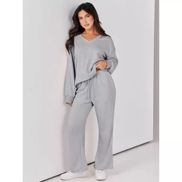 Caracilia Women's Two Piece Outfits Matching Sets Long Sleeve Pullover Tops and Wide Leg Pants Tracksuit Lounge Sets