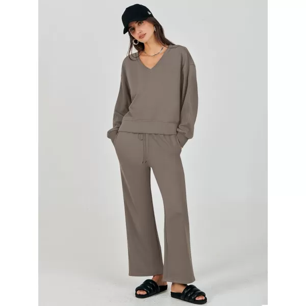 Caracilia Women's Two Piece Outfits Matching Sets Long Sleeve Pullover Tops and Wide Leg Pants Tracksuit Lounge Sets