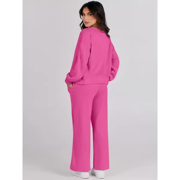 Caracilia Women's Two Piece Outfits Matching Sets Long Sleeve Pullover Tops and Wide Leg Pants Tracksuit Lounge Sets