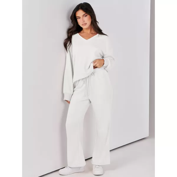 Caracilia Women's Two Piece Outfits Matching Sets Long Sleeve Pullover Tops and Wide Leg Pants Tracksuit Lounge Sets