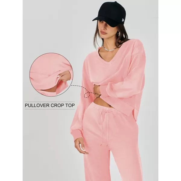 Caracilia Women's Two Piece Outfits Matching Sets Long Sleeve Pullover Tops and Wide Leg Pants Tracksuit Lounge Sets