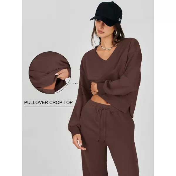 Caracilia Women's Two Piece Outfits Matching Sets Long Sleeve Pullover Tops and Wide Leg Pants Tracksuit Lounge Sets