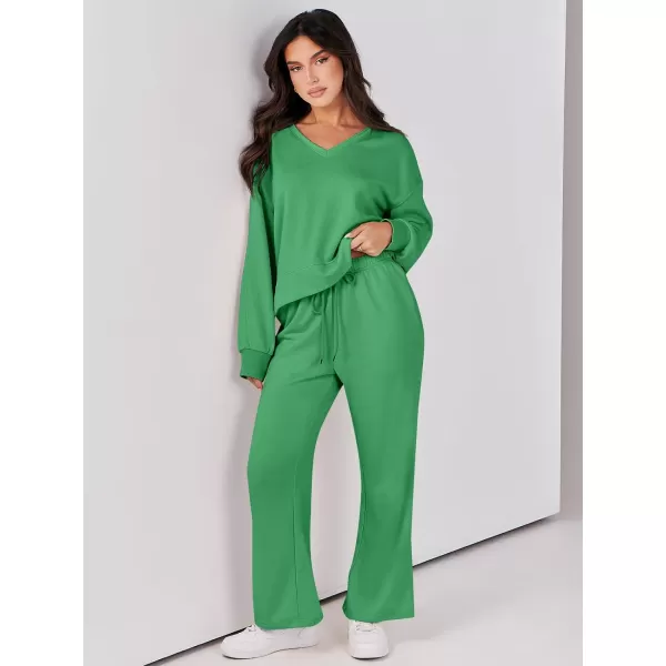 Caracilia Women's Two Piece Outfits Matching Sets Long Sleeve Pullover Tops and Wide Leg Pants Tracksuit Lounge Sets